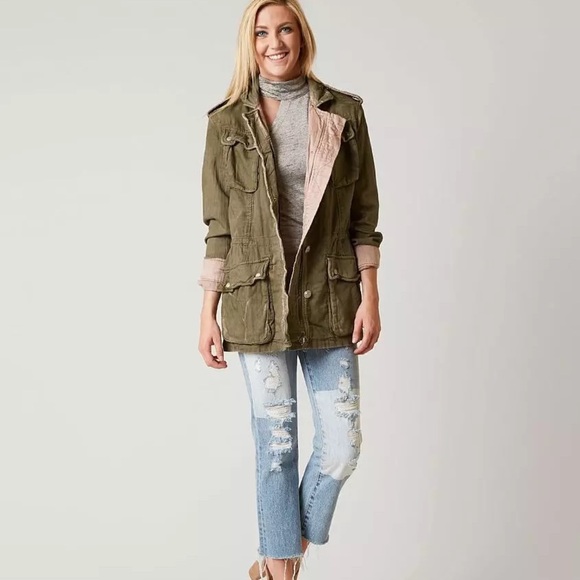 Free People Double Cloth Military Jacket Blue size XS 100% Cotton - Picture 2 of 14
